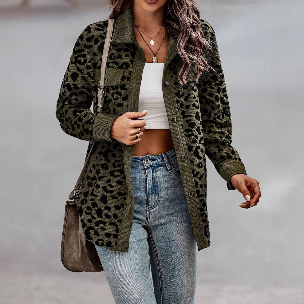Damen Jacke im Leopardenmuster mit strukturiertem Stoff und praktischen Taschen R&B