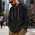 Herren nan gestreiftes Henley-Kapuzenhemd mit Langarm, lockerem Schnitt und Kordelzug R&B