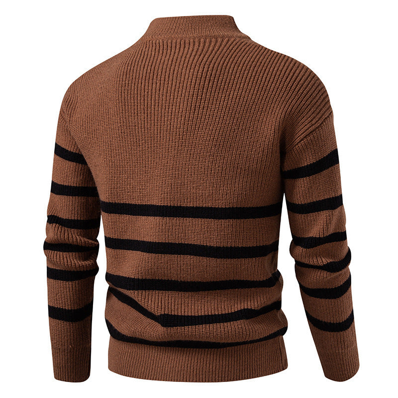 Herren Strickpullover mit halbem Reißverschluss und modernem Streifen-Design