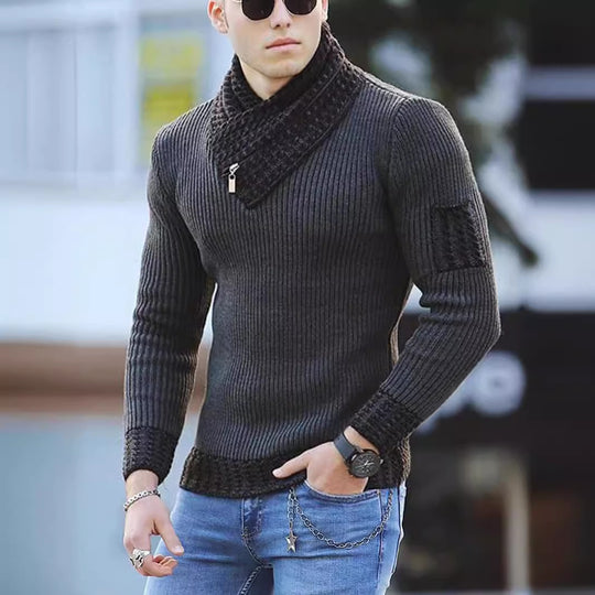 Herren strukturierter Pullover mit modernem Stehkragen R&B