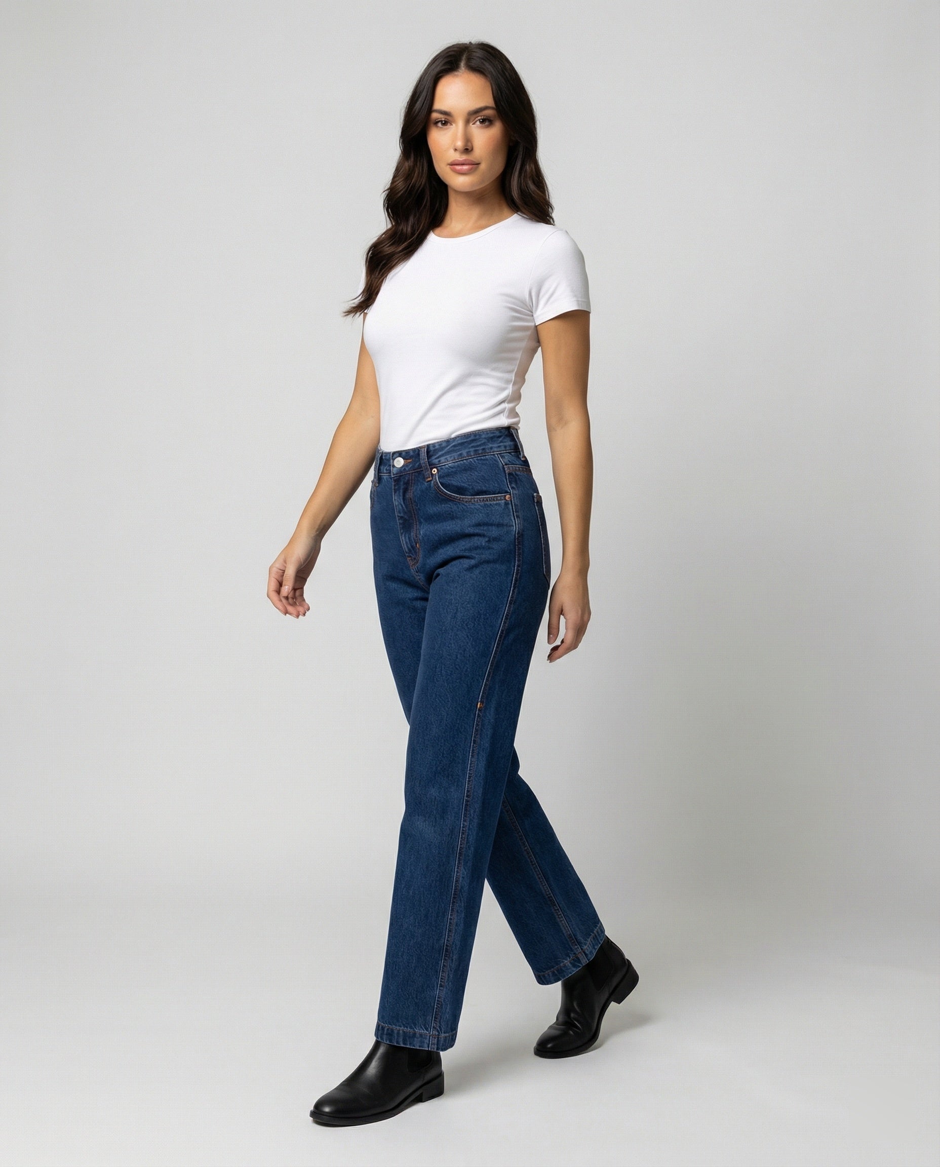 Blaue Vintage Denim Jeans High Waist Gerade Hose