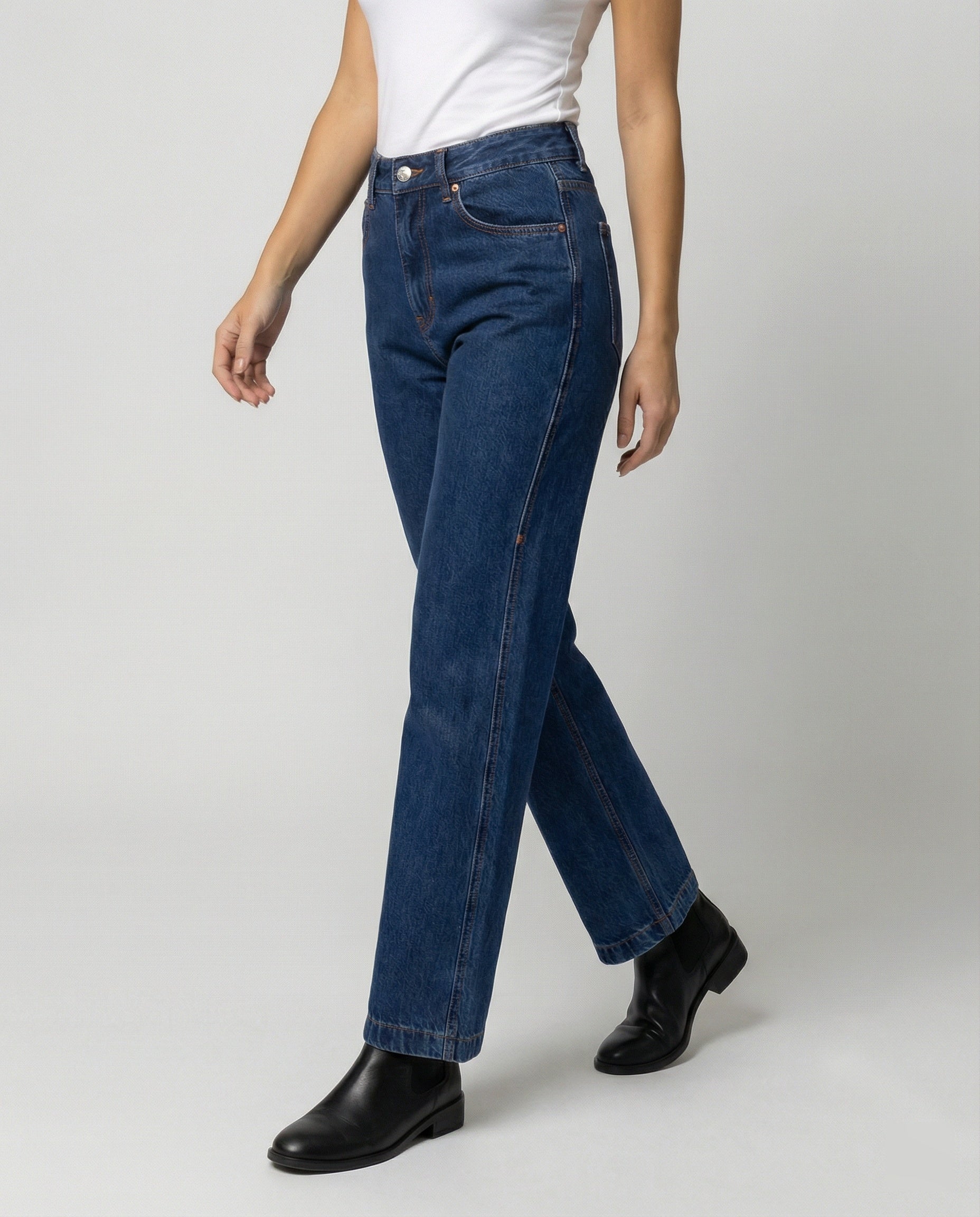 Blaue Vintage Denim Jeans High Waist Gerade Hose