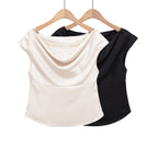 Damen elegante Satinbluse mit raffiniertem Wasserfall-Ausschnitt R&B