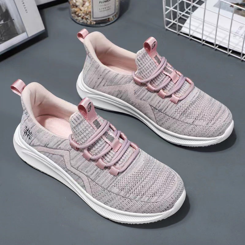 Damen nan gestrickte Slip-On-Sneaker mit elastischer Schnürung, gepolsterter Innenfütterung und dämpfender Profilsohle R&B
