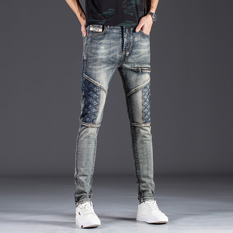 Herren modische Jeans im kreativen Design mit Reißverschlüssen und Detailnähten R&B