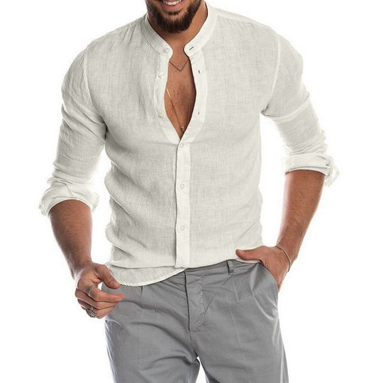 Herren Leinenhemd mit modernem Henley-Ausschnitt und Struktur R&B