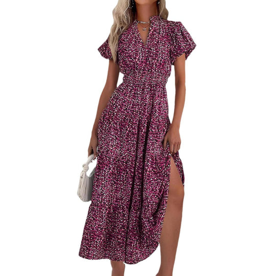 Damen Maxi-Kleid mit floralen Mustern und rüschendem Saum R&B
