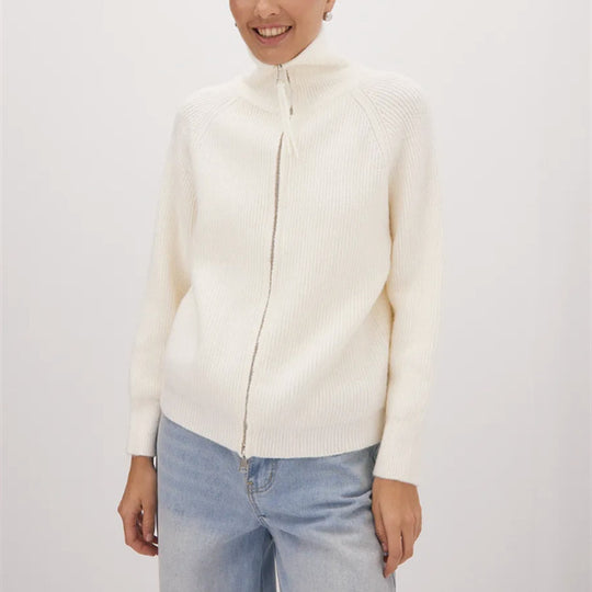 Damen Strickjacke mit hohem Kragen und Reißverschluss R&B