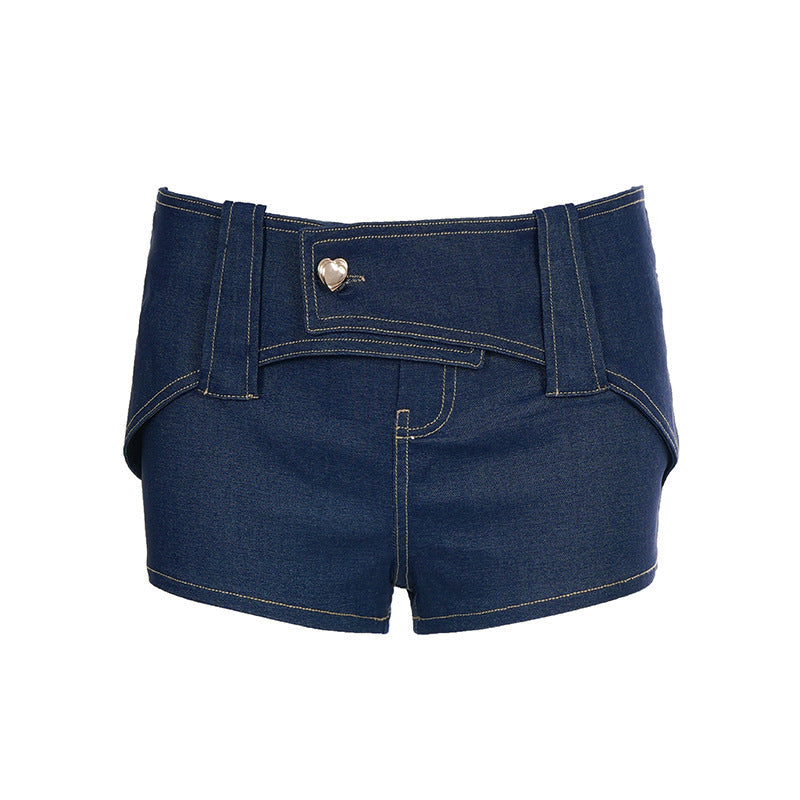 Damen Denim-Shorts mit hohem Tailleinsatz und modischen Akzenten R&B