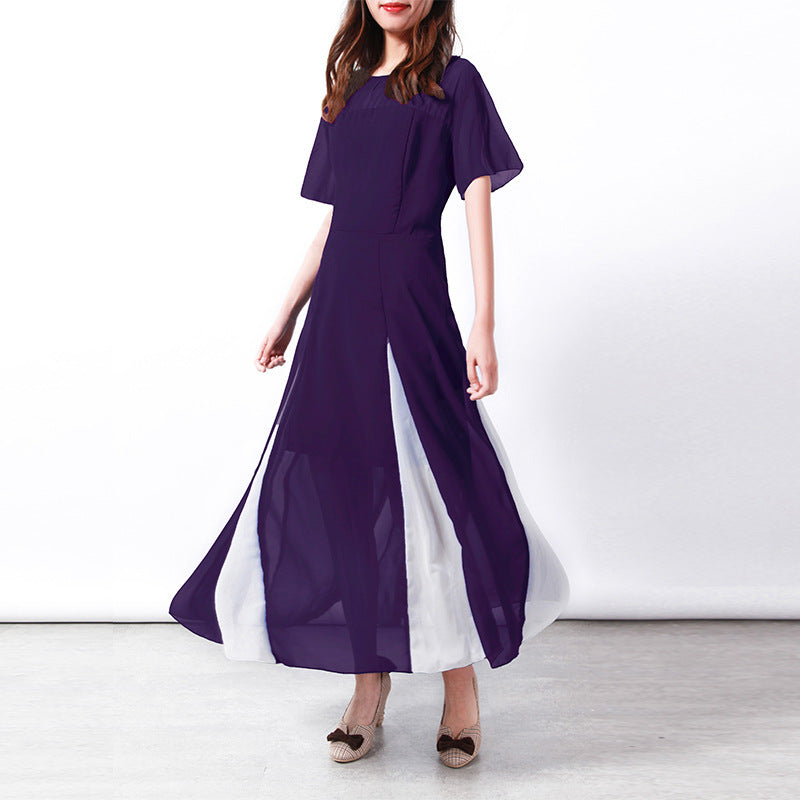 Damen Maxi-Langarmkleid mit transparenten Ärmeln und seitlichem Schlitz R&B