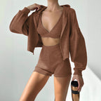 Damen Sportliches Zweiteiler-Set mit Crop-Top und lockerem Hoodie R&B