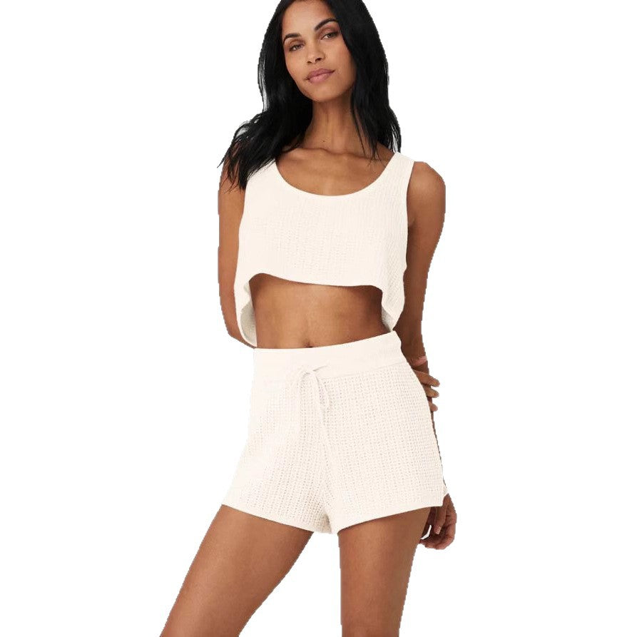 Damen lässiges Crop-Top und Shorts Set aus atmungsaktiver Baumwolle R&B