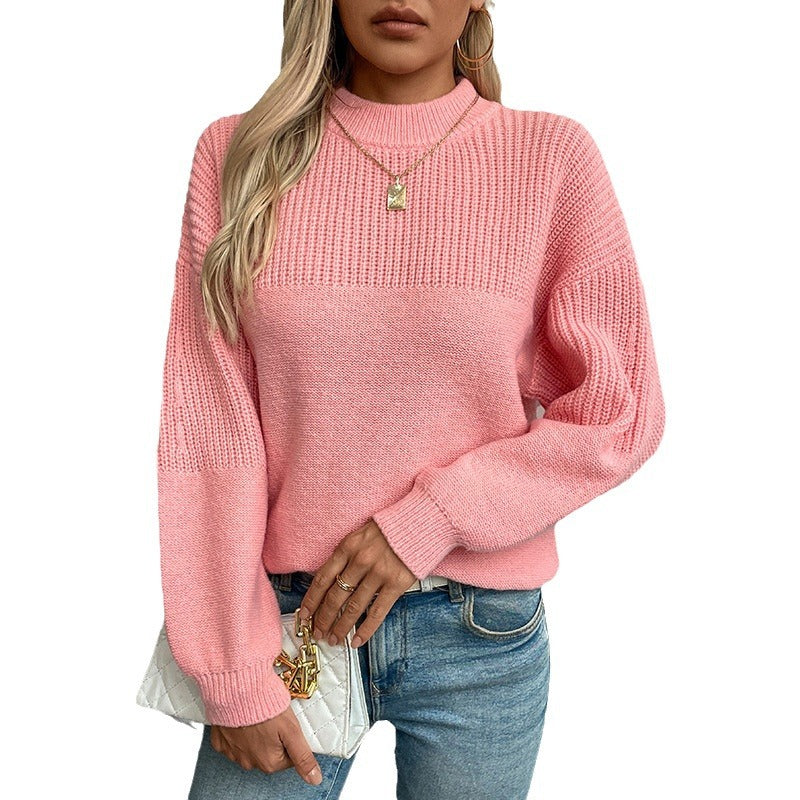 Damen lässiger Pullover mit hohem Kragen und modernem Strukturstrick