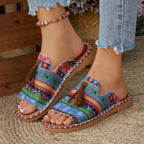 Damen bequeme Pantoletten mit buntem Streifen-Design und Quasten-Detail R&B