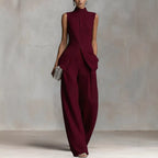 Damen Eleganter suit mit hochgeschlossenem Kragen und weitem Bein R&B