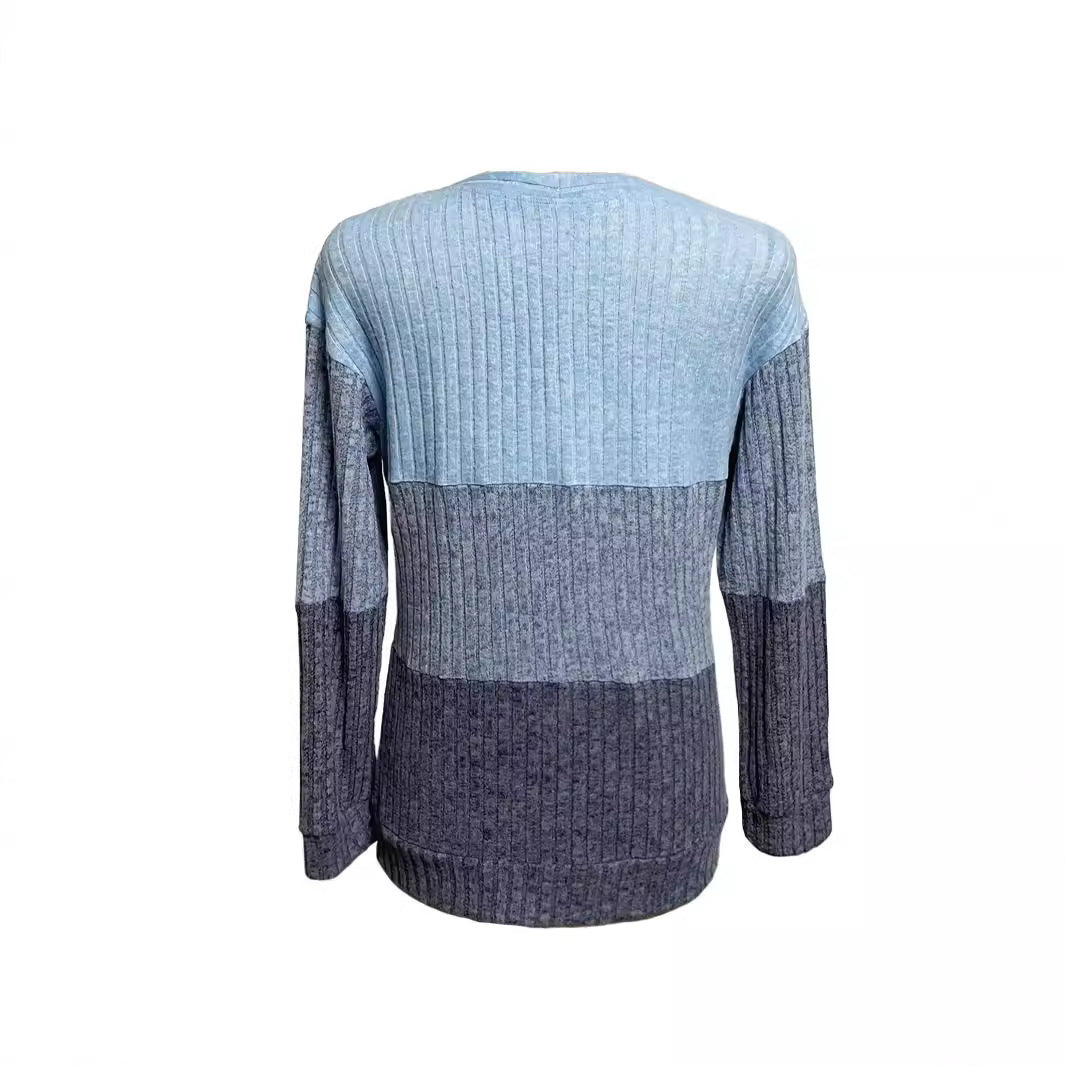 Damen nan gerippter Longpullover mit Ringreißverschluss und Colorblock-Struktur R&B