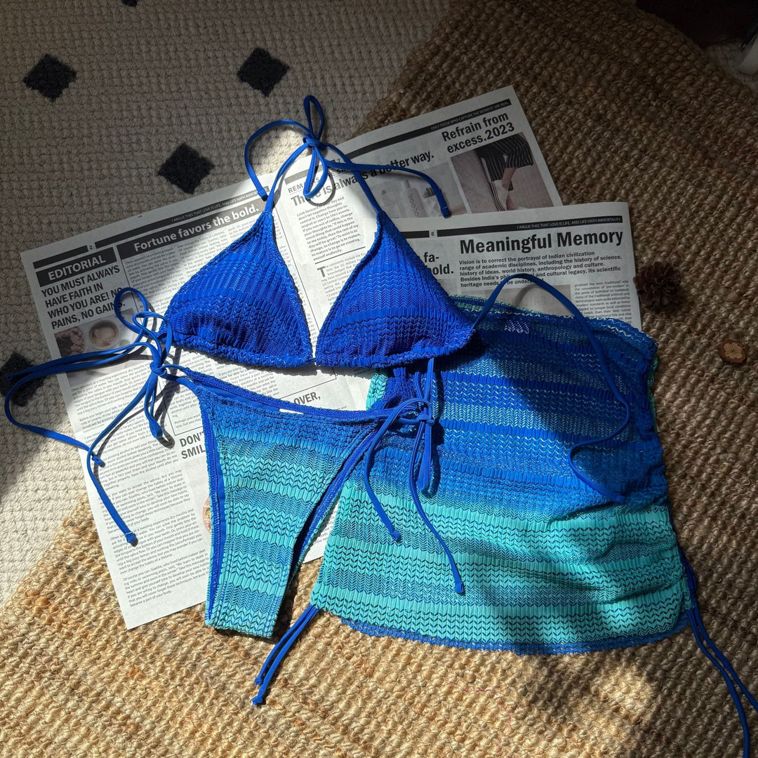 Damen Bikini-Set mit verstellbaren Bändern und lässigem Überrock R&B