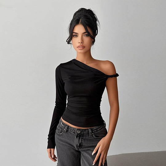 Damen asymmetrisches Langarmoberteil mit schulterfreiem Design R&B