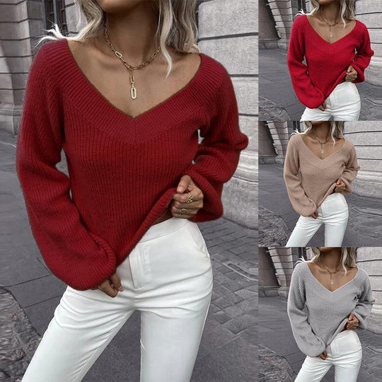 Damen V-Ausschnitt Pullover R&B