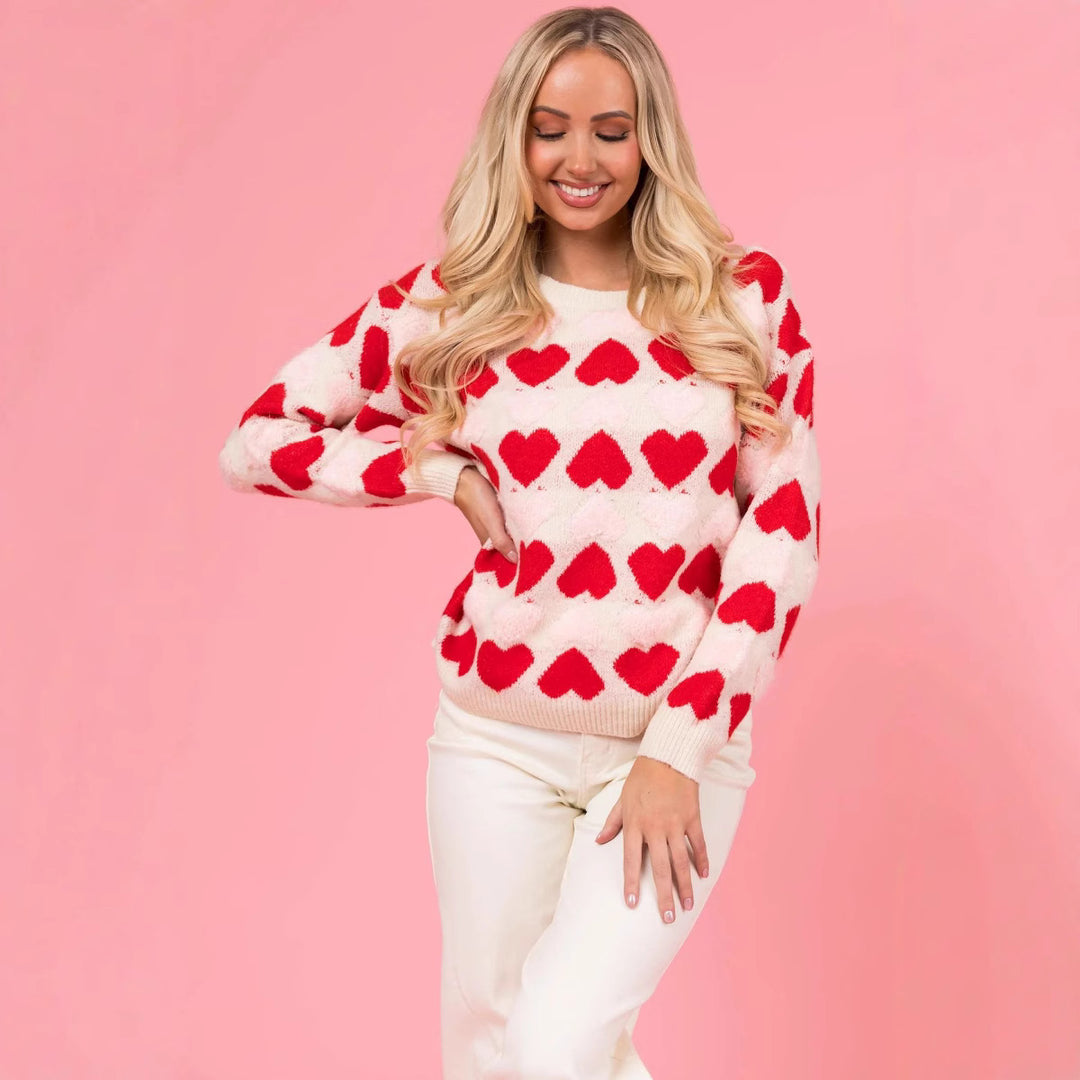Damen Kuscheliger Pullover mit Herzmotiv R&B