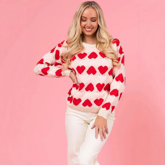 Damen Kuscheliger Pullover mit Herzmotiv R&B