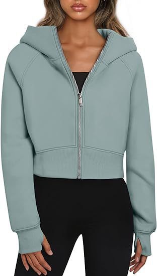 Damen cropped Kapuzenpullover mit Reißverschluss und elastischem Bund R&B