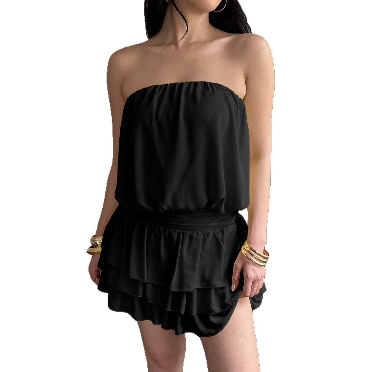 Damen Voluminöses Minikleid mit Rüschendetails R&B