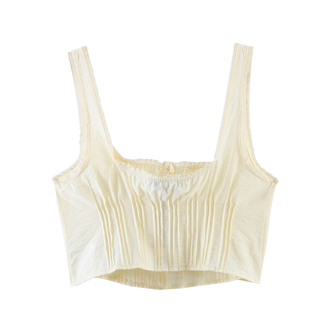 Damen-Crop-Top mit feinen Falten und Zierknöpfen R&B