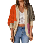 Damen Lockere Strickjacke mit modischem Farbblockdesign und tiefen Taschen R&B