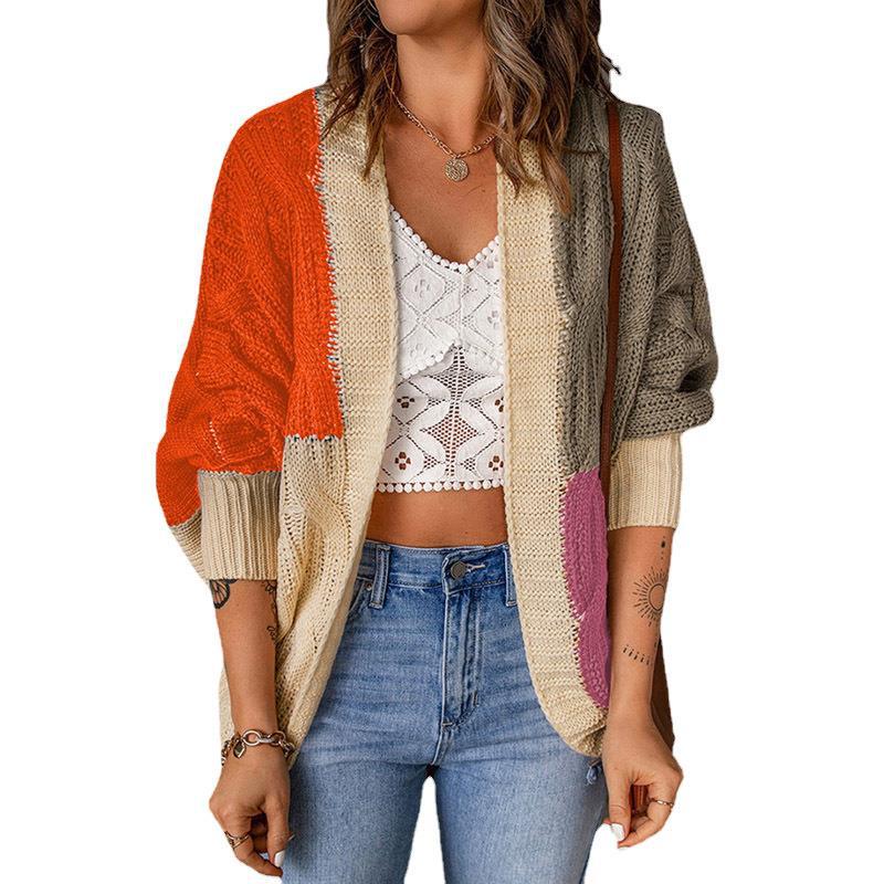 Damen Lockere Strickjacke mit modischem Farbblockdesign und tiefen Taschen R&B