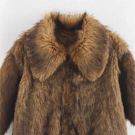 Damen elegante Kunstpelzjacke mit breitem Kragen R&B