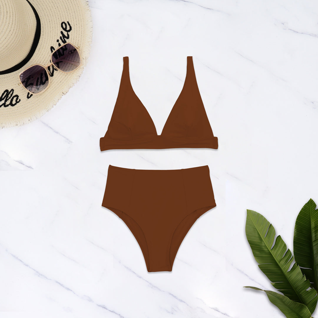 Damen Hochgeschnittener Bikini mit tiefem V-Ausschnitt R&B