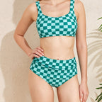 Damen Bikini-Set mit modischem Karomuster und hohem Bund R&B
