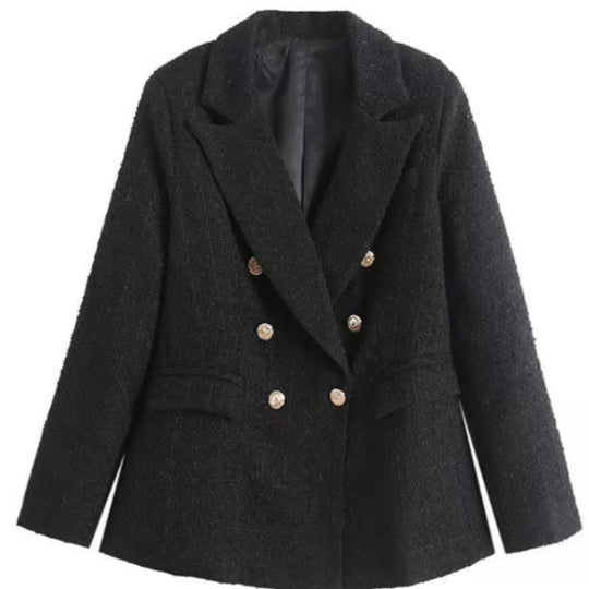 Damen Tweed Blazerjacke mit doppelter Knopfleiste und elegantem Schnitt R&B