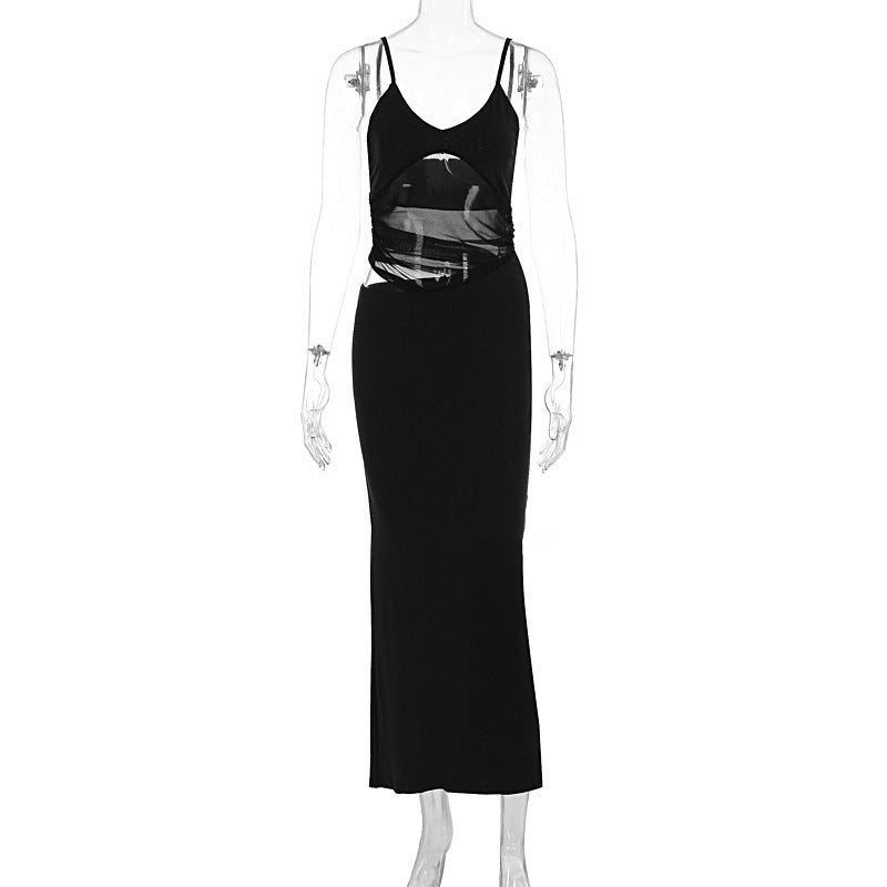 Damen elegantes bodenlanges Wickelkleid mit feinen Trägern und figurformendem Design R&B