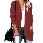 Damen lässige Strickjacke mit offenen Ärmeln und praktischen Taschen R&B