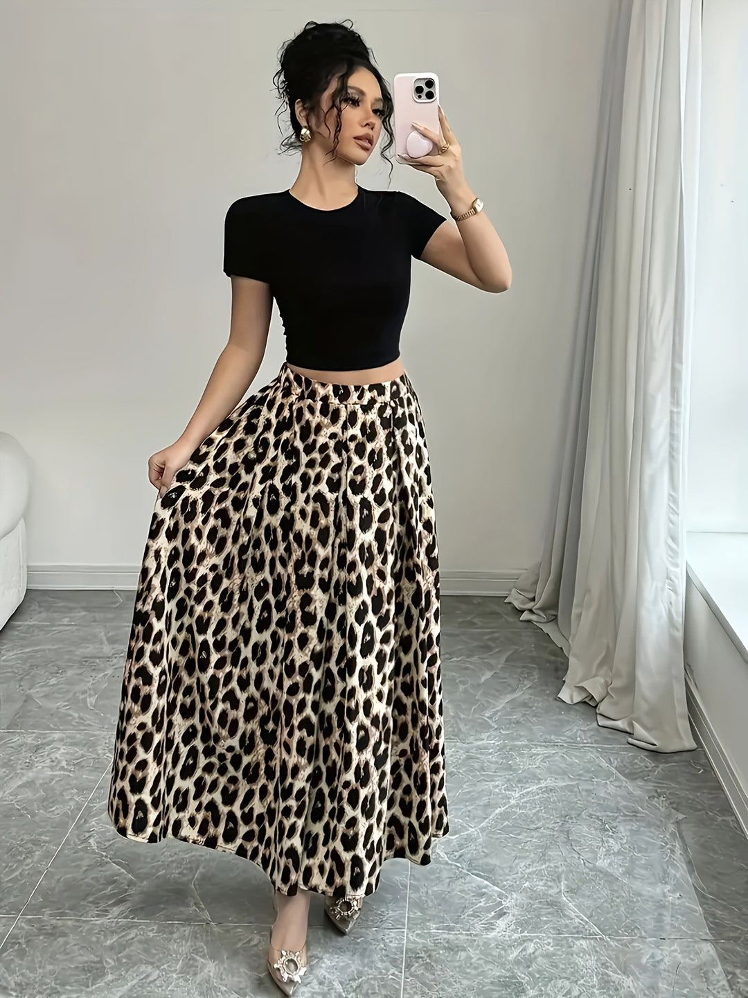 Damen Maxi-Rock mit elegantem Leo-Print und fließendem Schnitt R&B
