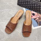 Damen Schicke Peeptoe-Pantoletten aus hochwertigem Leder mit Kroko-Optik R&B