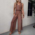 Damen Jumpsuit mit weitem Bein und V-Ausschnitt R&B