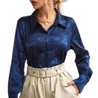 Damen edle Longbluse aus glänzendem Satin mit floralem Muster R&B
