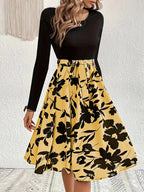 Damen Elegantes Midikleid mit floralem Print und gesmoktem Oberteil R&B