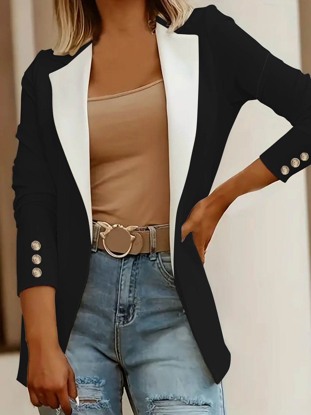 Damen Eleganter Blazer mit kontrastierenden Einsätzen R&B