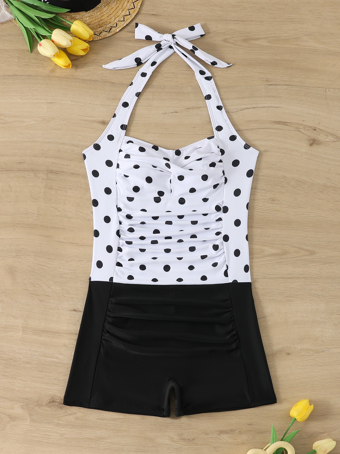 Damen Einteiliger Badeanzug mit Rüschendetails und Hüftshorts R&B
