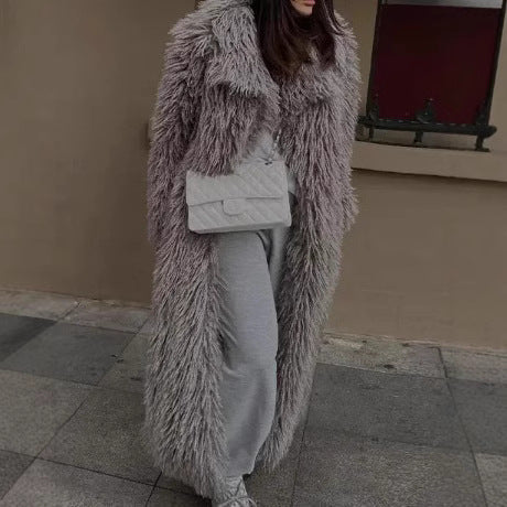 Damen Flauschiger Oversized-Mantel aus Kunstpelz R&B