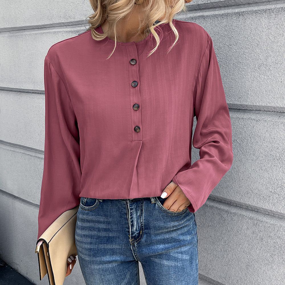 Damen Lockere Bluse mit Knopfdetail und langen Ärmeln R&B