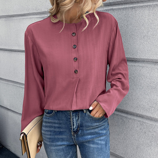 Damen Lockere Bluse mit Knopfdetail und langen Ärmeln R&B