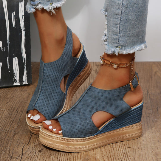 Damen Wedge-Sandalen mit offenem Zehenbereich und eleganter Schnalle R&B
