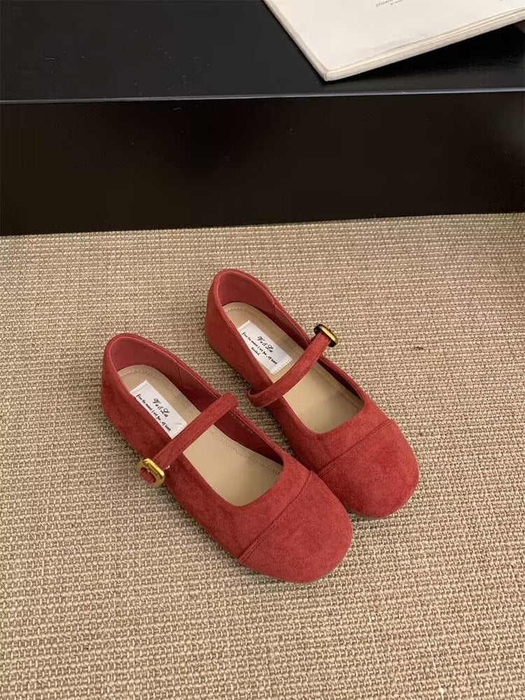 Damen Ballerinas mit modischem Riemchen und goldener Schnalle R&B
