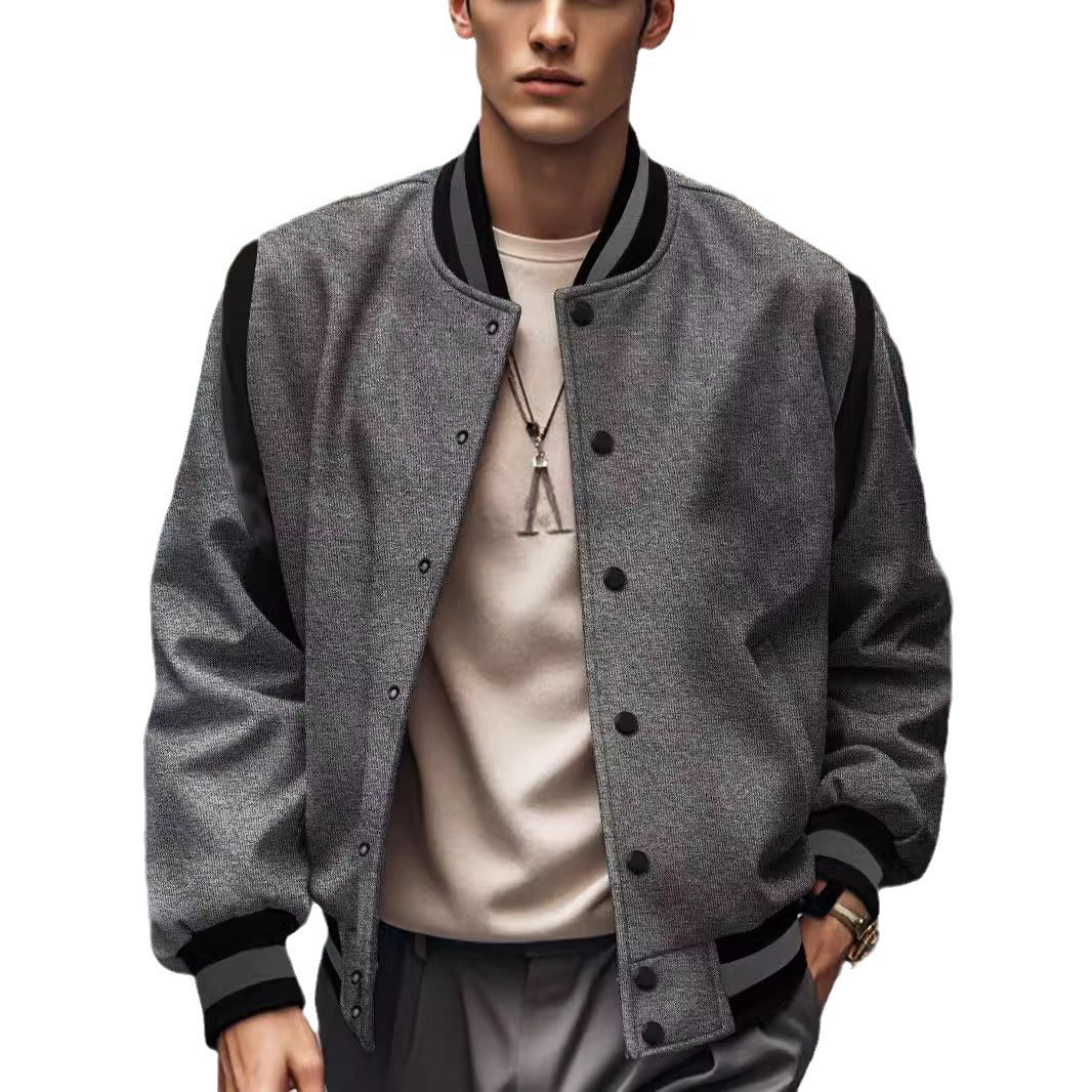 Herren nan leichte Collegejacke im Varsity-Look mit Druckknopfverschluss Rippbündchen und Kontrast-Schulterbesatz R&B