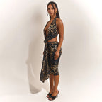 Damen Wickelkleid mit tiefem V-Ausschnitt und animalischem Print R&B